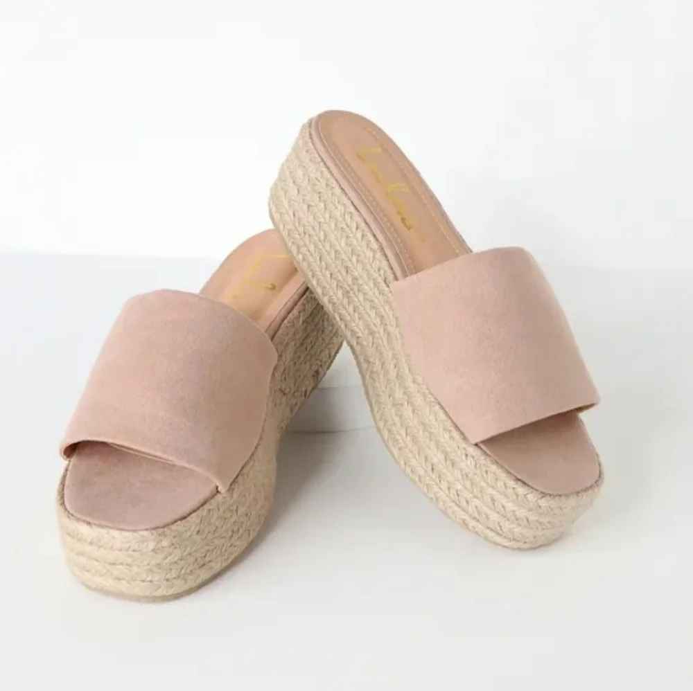 Lulus Exclusive O'Ahu 2 Mauve Suede Espadrille Platforms Womens Size 7.5 New